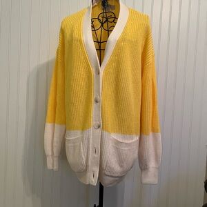 Loft Yellow and White Women's Cardigan Sweater